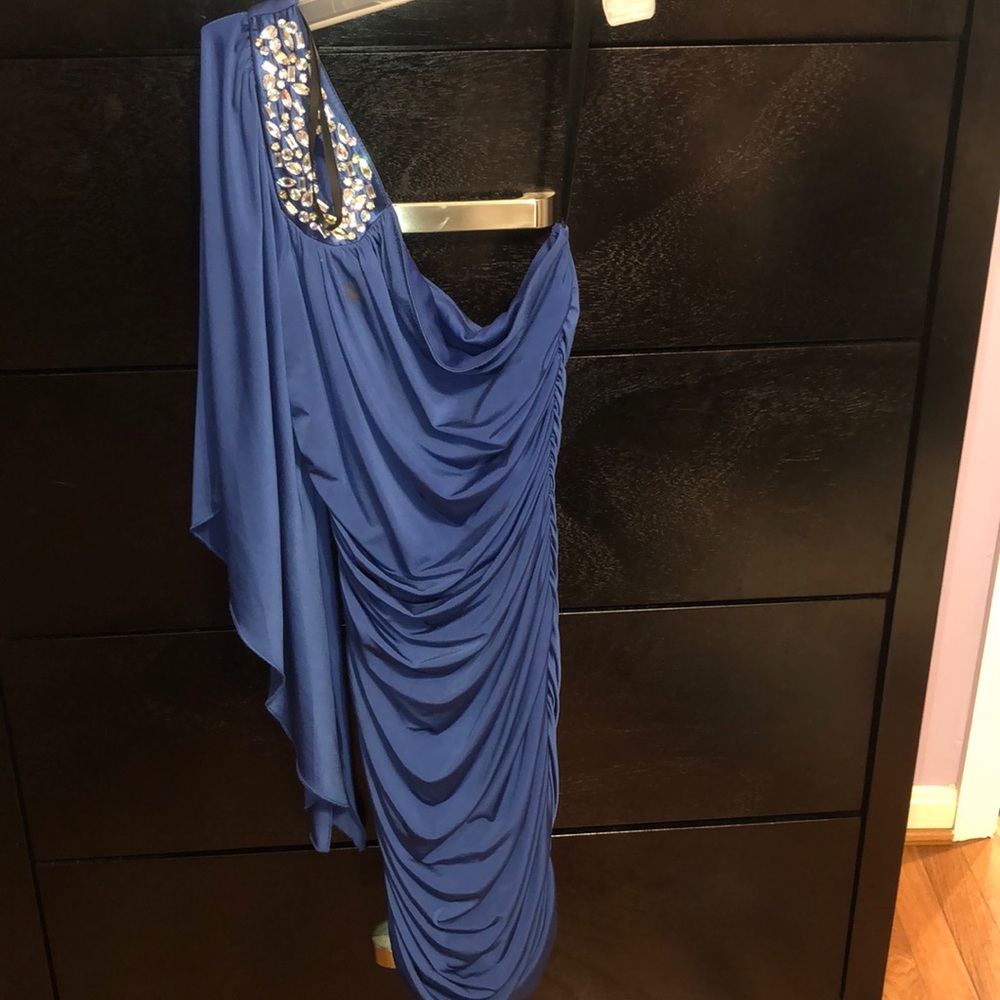Blue one sleeve tight mini dress
